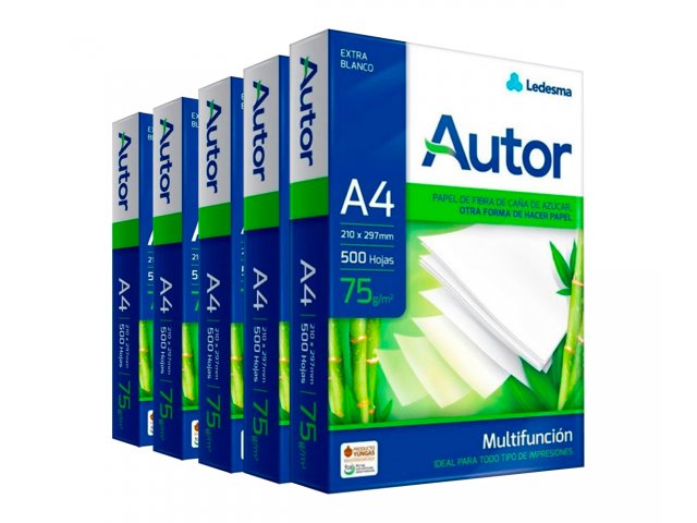 Resma Papel Autor A4 210x297mm 75g 500 Hojas Pack x5