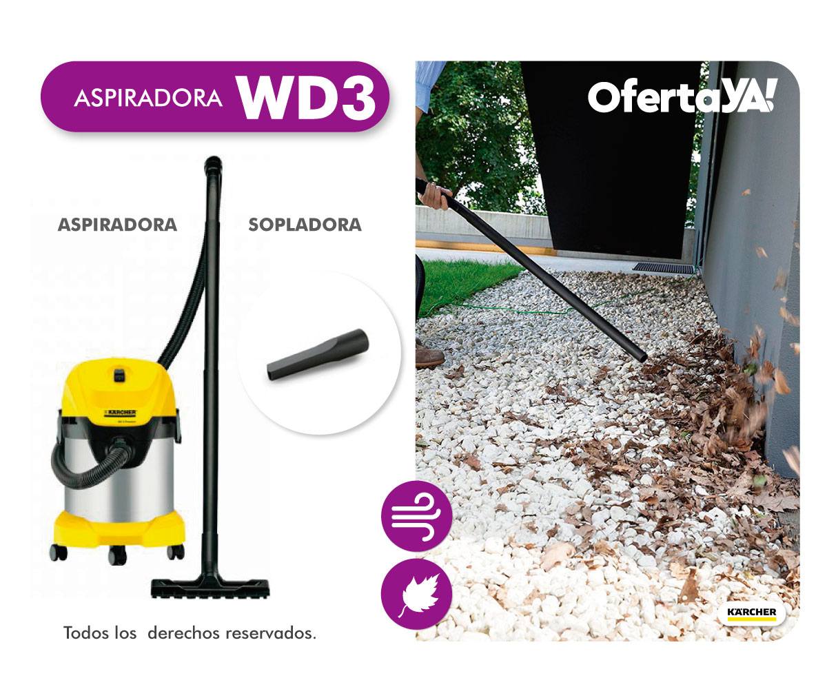 Aspiradora KARCHER WD3 para Seco y Liquidos función de soplado, 800w 110v