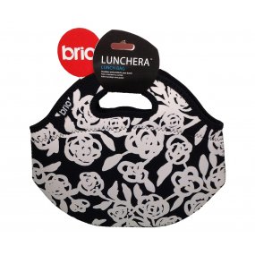 Lunchera Brio Neopreno 30x36cm Extra Grande Negra con Flores