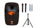 Parlante potenciado Bluetooth batera 15" 750W + micrfonos + tripode